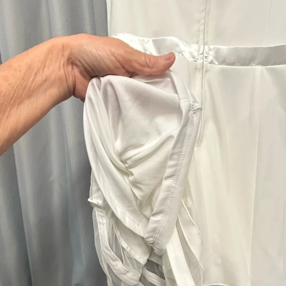Calvin Klein White Illusion Bow Front Dress lined no tag measured 16 wedding